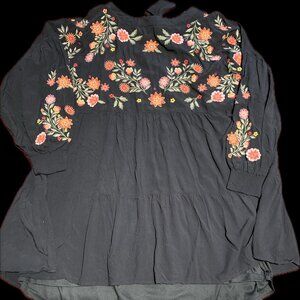 Savanna Jane Brightly Embroidered Long Sleeved Black Dress, 1X, Lined